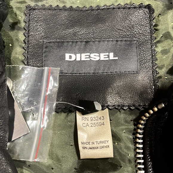 Diesel RAMBO black band collar leather Jacket- men, size: large - Picture 8 of 15